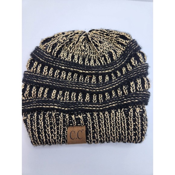 CC BEANIE Metallic Chunky Soft Stretch Cable Knit Beanie Skull Cap Hat - Picture 1 of 4